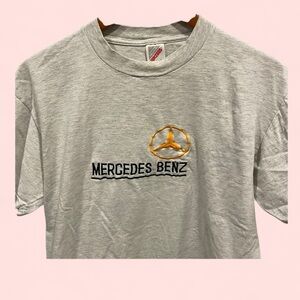 Vintage 80’s-90’s Jerzees Mercedes Benz embroidered logo light heather t-shirt